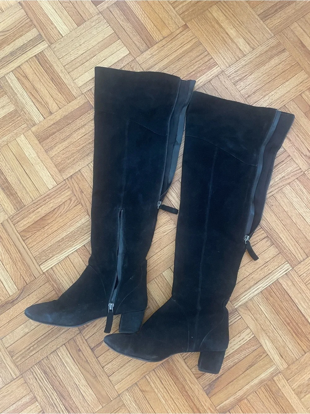 Nine West Black Suede Over-the-Knee Block Heel Boots
